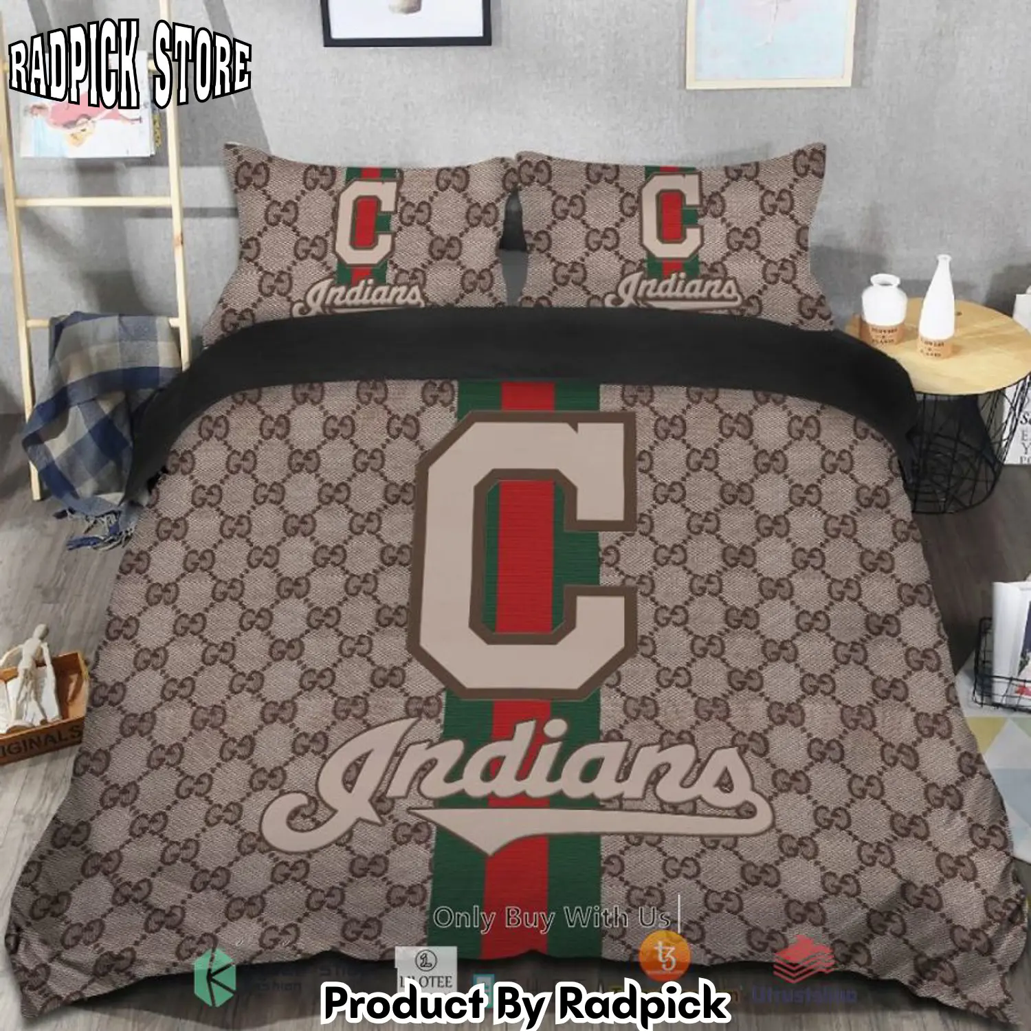 Radpick best cleveland indians gucci bedding set rp3278362